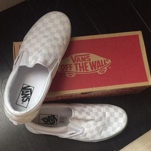 Silver checkered slip on Vans
